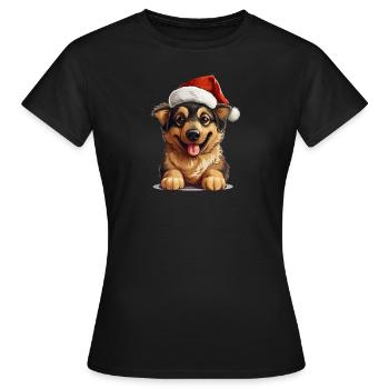 Weihnachtspfote: Niedlicher Hund mit Mütze - Frauen T-Shirt - Schwarz - Vorne - AI Model Female 172 dark (172cm)