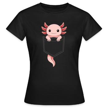 Mignon Axolotl qui sort de sa poche - T-shirt Femme - noir - Devant - AI Model Female 172 dark (172cm)
