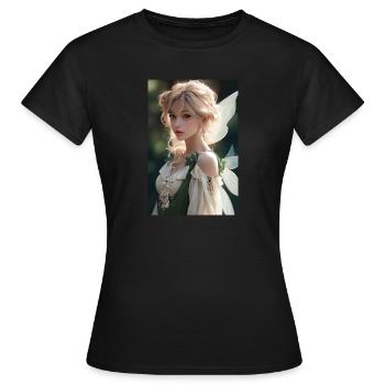 Smaragd-Verzauberung: Schönes Feenmädchen in - Frauen T-Shirt - Schwarz - Vorne - AI Model Female 172 dark (172cm)