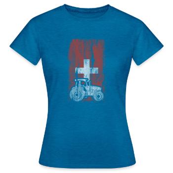Swiss flag and farm - - Women's T-Shirt - antique blue sapphire heather - Front - AI Model Female 172 dark (172cm)