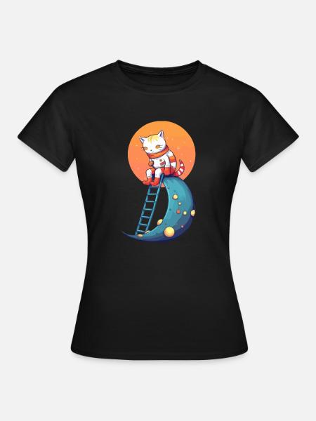 Ikk die Katze auf dem Mond - Frauen T-Shirt - Schwarz