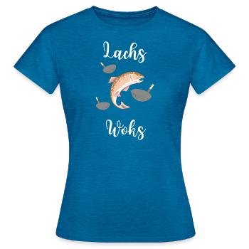 Lachs Woks - lustiger Logopädie Spruch Stimme Cool - Frauen T-Shirt - Antikblaues Saphir meliert - Vorne - AI Model Female 172 dark (172cm)