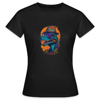 Dinosaurier mit Hut und Brille Lustig Modisch - Frauen T-Shirt - Schwarz - Vorne - AI Model Female 172 dark (172cm)