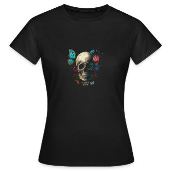 carpe diem - skull, butterfly, flowers - Women's T-Shirt - black - Front - AI Model Female 172 dark (172cm)