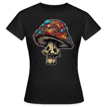 Trippy Mushrooms Skull - Frauen T-Shirt - Schwarz - Vorne - AI Model Female 172 dark (172cm)