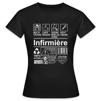 Infirmière Humour Drôles Cadeau - T-shirt Femme - noir - Devant - AI Model Female 172 dark (172cm)