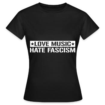 Aime la musique déteste le fascisme - T-shirt Femme - noir - Devant - AI Model Female 172 dark (172cm)