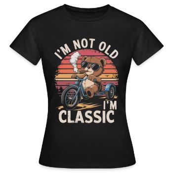 Teddybär mit Sonnenbrille auf Dreirad mit Zigarre - Frauen T-Shirt - Schwarz - Vorne - AI Model Female 172 dark (172cm)
