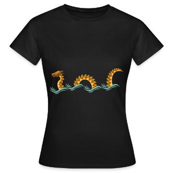 T-shirt serpent de mer jaune doré avec monstre marin - T-shirt Femme - noir - Devant - AI Model Female 172 dark (172cm)