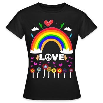 Hippie Flower Power 60s 70s Regenbogen Retro - Frauen T-Shirt - Schwarz - Vorne - AI Model Female 172 dark (172cm)