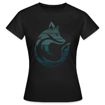 FUCHS blau, Vintage Style, Ringraster - Frauen T-Shirt - Schwarz - Vorne - AI Model Female 172 dark (172cm)