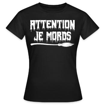 attention je mords - T-shirt Femme - noir - Devant - AI Model Female 172 dark (172cm)
