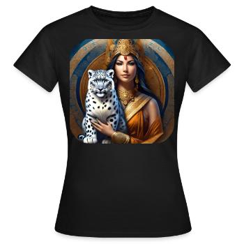 Mystic Shaman with Snow Leopard - Women's T-Shirt - black - Front - AI Model Female 172 dark (172cm)