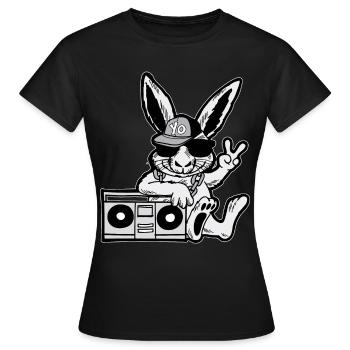 Hip Hop Hase Ghetto Blaster 90er - Frauen T-Shirt - Schwarz - Vorne - AI Model Female 172 dark (172cm)