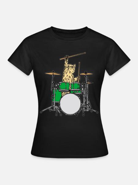 Katze Schlagzeuger - Frauen T-Shirt - Schwarz