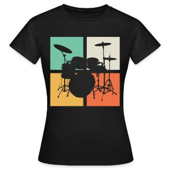 Schlagzeug Set Drumline - Frauen T-Shirt - Schwarz - Vorne - AI Model Female 172 dark (172cm)
