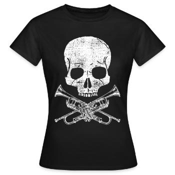 Trompeten Totenkopf Spieler Musizieren - Frauen T-Shirt - Schwarz - Vorne - AI Model Female 172 dark (172cm)