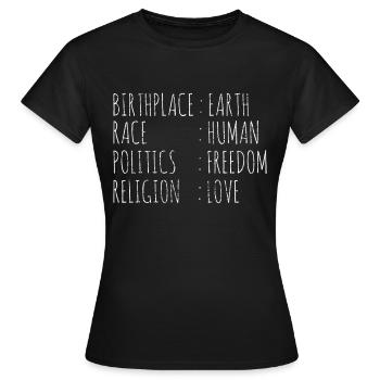 Gauche Libéraux Terre Homme Liberté Amour - T-shirt Femme - noir - Devant - AI Model Female 172 dark (172cm)