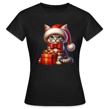 Weihnachts Katze - Frauen T-Shirt - Schwarz - Vorne - AI Model Female 172 dark (172cm)