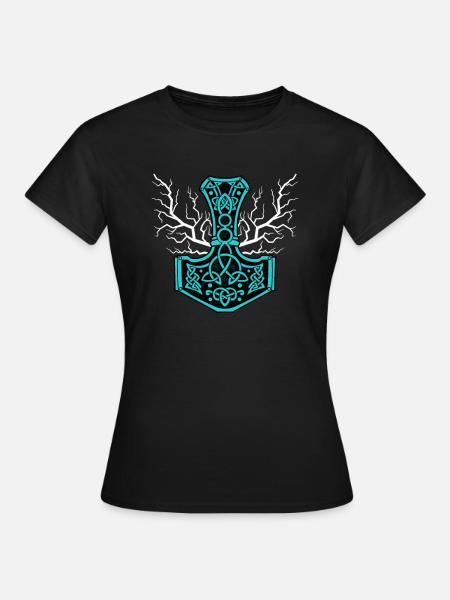 Der Hammer von Thor mit Blitzen - Mjölnir - Dame-T-shirt - sort