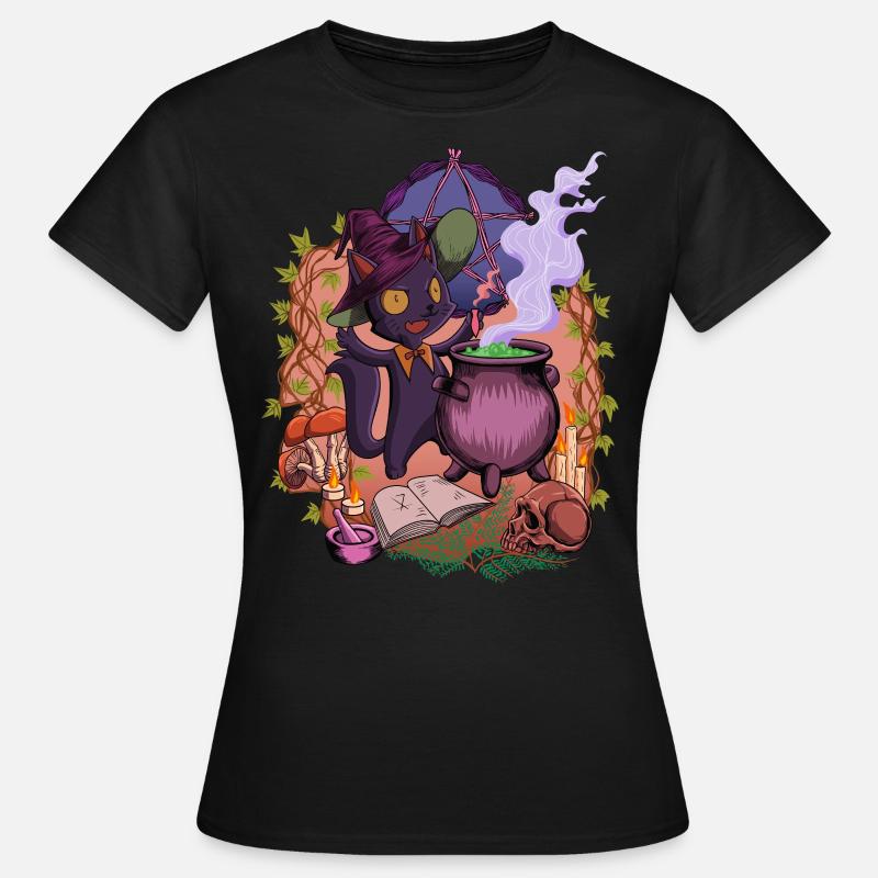 Witchcore - at the cauldron stands the witch cat - Women's T-Shirt - black