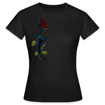 Vintage blutiger Dolch mit Rose - Frauen T-Shirt - Schwarz - Vorne - AI Model Female 172 dark (172cm)