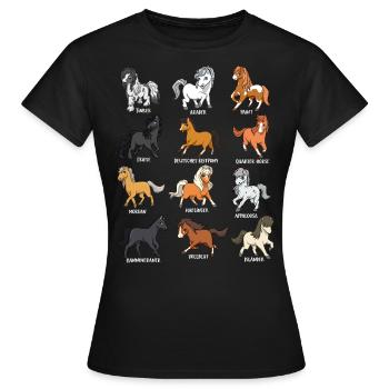 Viele Pferderassen - Cartoon Kawaii Pferde - Frauen T-Shirt - Schwarz - Vorne - AI Model Female 172 dark (172cm)