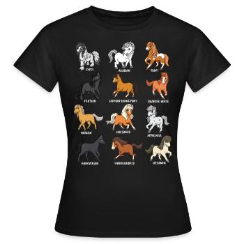 Cartoon Kawaii Horses - Horse Motif - Women's T-Shirt - black - Front - AI Model Female 172 dark (172cm)