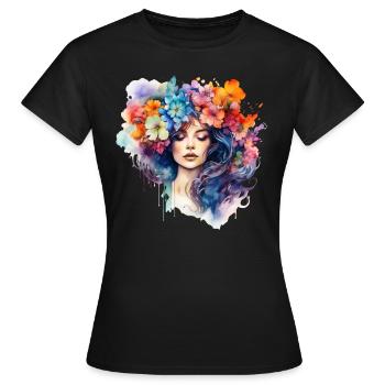Blossom Magic Watercolor T-Shirt for Women - Women's T-Shirt - black - Front - AI Model Female 172 dark (172cm)