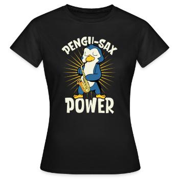 Pengu-Sax Power - Penguin on saxophone - Women's T-Shirt - black - Front - AI Model Female 172 dark (172cm)