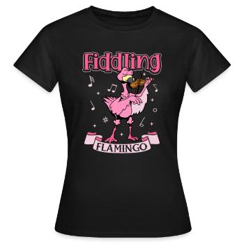 Fiddling Flamingo - Flamingo on the violin - Women's T-Shirt - black - Front - AI Model Female 172 dark (172cm)
