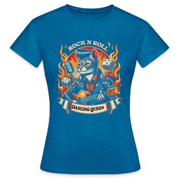 Rock n Roll Cat Dancing Queen - Women's T-Shirt - antique blue sapphire heather - Front - AI Model Female 172 dark (172cm)