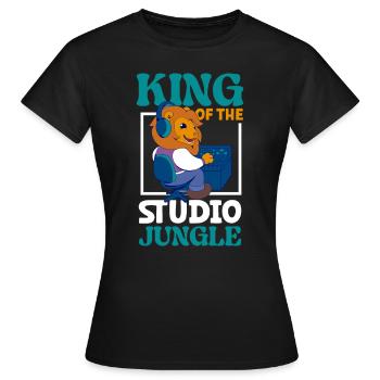 Lion à la table de mixage - ingénierie du son - T-shirt Femme - noir - Devant - AI Model Female 172 dark (172cm)