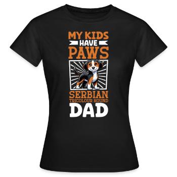 Dreifarbiger Serbischer Laufhund Papa - Frauen T-Shirt - Schwarz - Vorne - AI Model Female 172 dark (172cm)