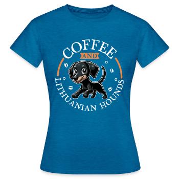 Kaffee und Litauische Bracke - Frauen T-Shirt - Antikblaues Saphir meliert - Vorne - AI Model Female 172 dark (172cm)