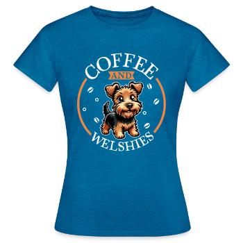 Coffee and Welsh Terrier - Women's T-Shirt - antique blue sapphire heather - Front - AI Model Female 172 dark (172cm)