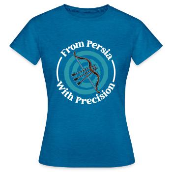 Précision persane - Archet persan - T-shirt Femme - bleu saphir antique chiné - Devant - AI Model Female 172 dark (172cm)