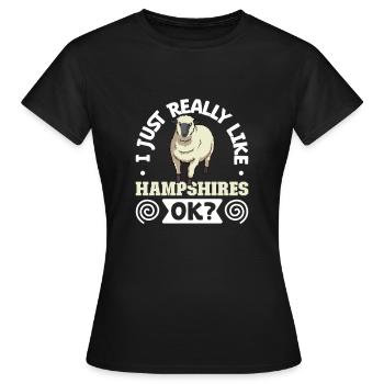 J’adore mes moutons du Hampshire - T-shirt Femme - noir - Devant - AI Model Female 172 dark (172cm)