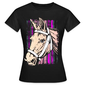 Reiten - Reiter - Reitschule - Pferdekopf Pink - Frauen T-Shirt - Schwarz - Vorne - AI Model Female 172 dark (172cm)