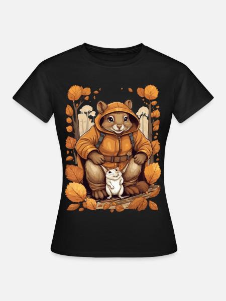 Süßes Eichhörnchen mit Maus - Frauen T-Shirt - Schwarz