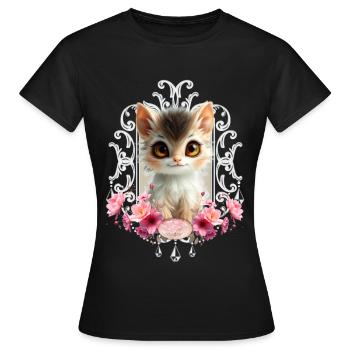 Chaton adorable et moelleux - T-shirt Femme - noir - Devant - AI Model Female 172 dark (172cm)
