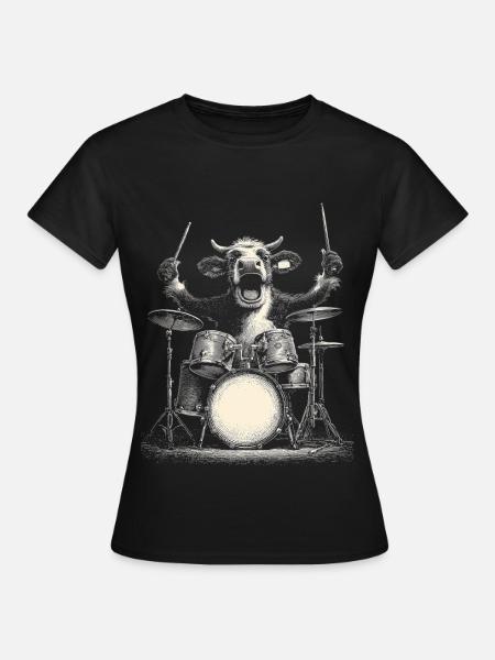 Vache alpine Tambours Tambour Montagnes Musique Drôle - T-shirt Femme - noir