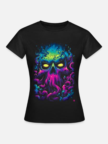 Neon skull in a sea of fog - Women's T-Shirt - black