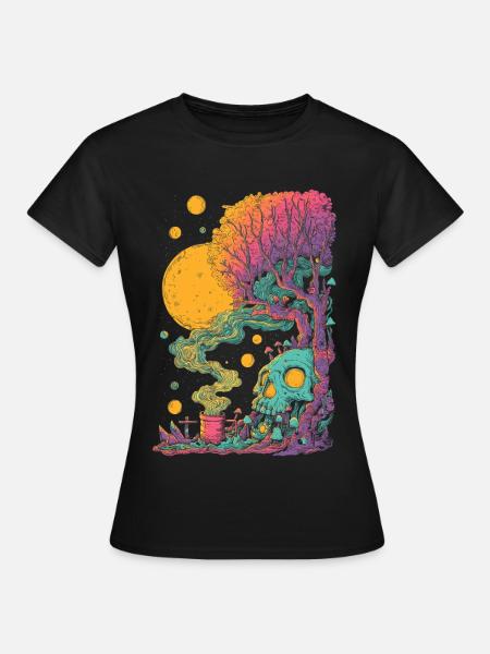 Psychedelischer Baumskull im Kosmos - Frauen T-Shirt - Schwarz