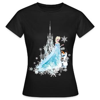Frozen Elsa & Olaf Vor Eispalast Mit Schneeflocken - Frauen T-Shirt - Schwarz - Vorne - AI Model Female 172 dark (172cm)