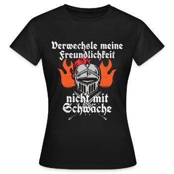 Ritter Spruch Freundlichkeit & Schwäche Ritterlich - Frauen T-Shirt - Schwarz - Vorne - AI Model Female 172 dark (172cm)