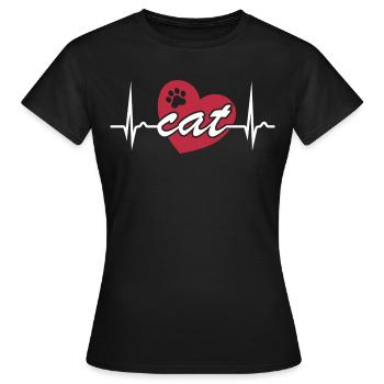 Courbe ECG - Courbe cardiaque - Pouls - Chat - Patte - T-shirt Femme - noir - Devant - AI Model Female 172 dark (172cm)