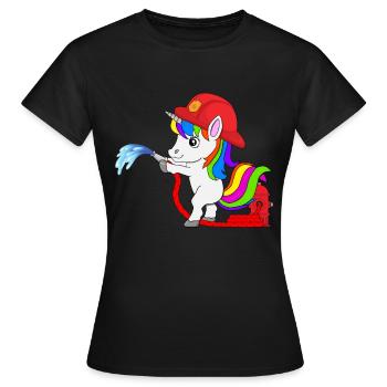 Pompier Licorne avec tuyau d'incendie pour enfants - T-shirt Femme - noir - Devant - AI Model Female 172 dark (172cm)