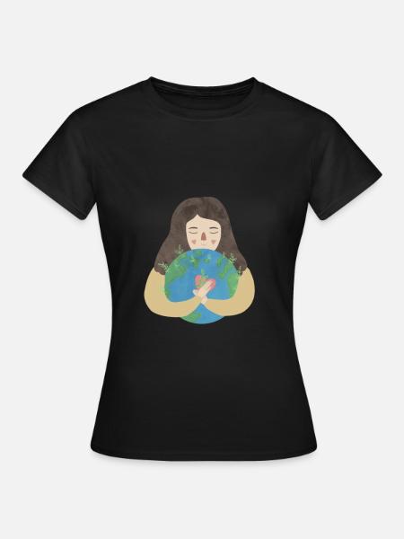 Fille câlin terre planète terre plante coeur - T-shirt Femme - noir