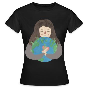Fille câlin terre coeur planète vert terre amour - T-shirt Femme - noir - Devant - AI Model Female 172 dark (172cm)